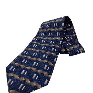 Vintage Neck Tie By George Machado Blue Gray White Black Horizontal Stripe